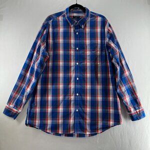 Double Pump Button Down Shirt Mens 2XL Tall Long Sleeve Easy Care Plaid Blue Red